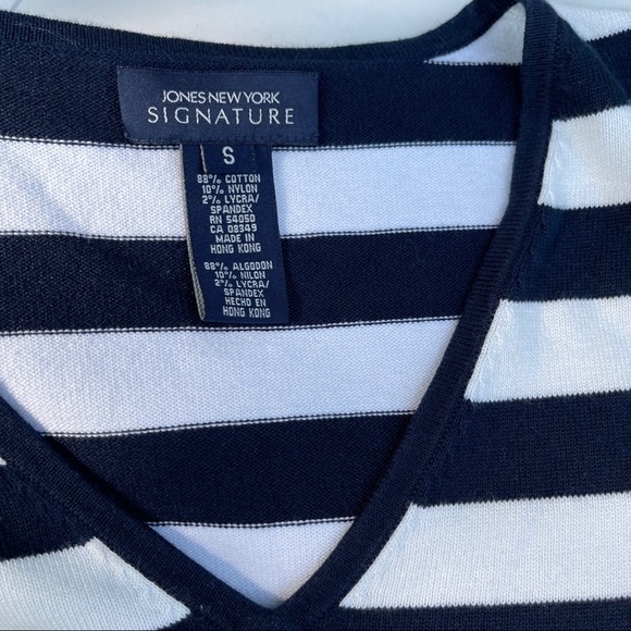 Jones New York Signature Sweater Blue White Striped Cotton Blend V Neck Sz Small - Picture 3 of 4